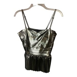 NWT Sincerely Jules Cami Tank Top MEDIUM Black Gold Metallic Smocked Pleated
